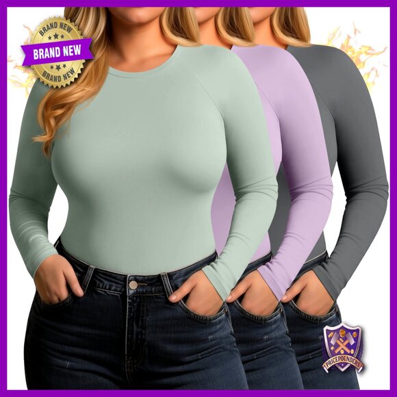 Plus Size Fleece Lined Thermal Shirts 3 Pack Raglan Sleeve Base Layer